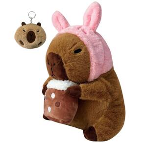 Brinquedo de pelúcia JZNEXD Capybara 30 cm com chaveiro para crianças (rosa)
