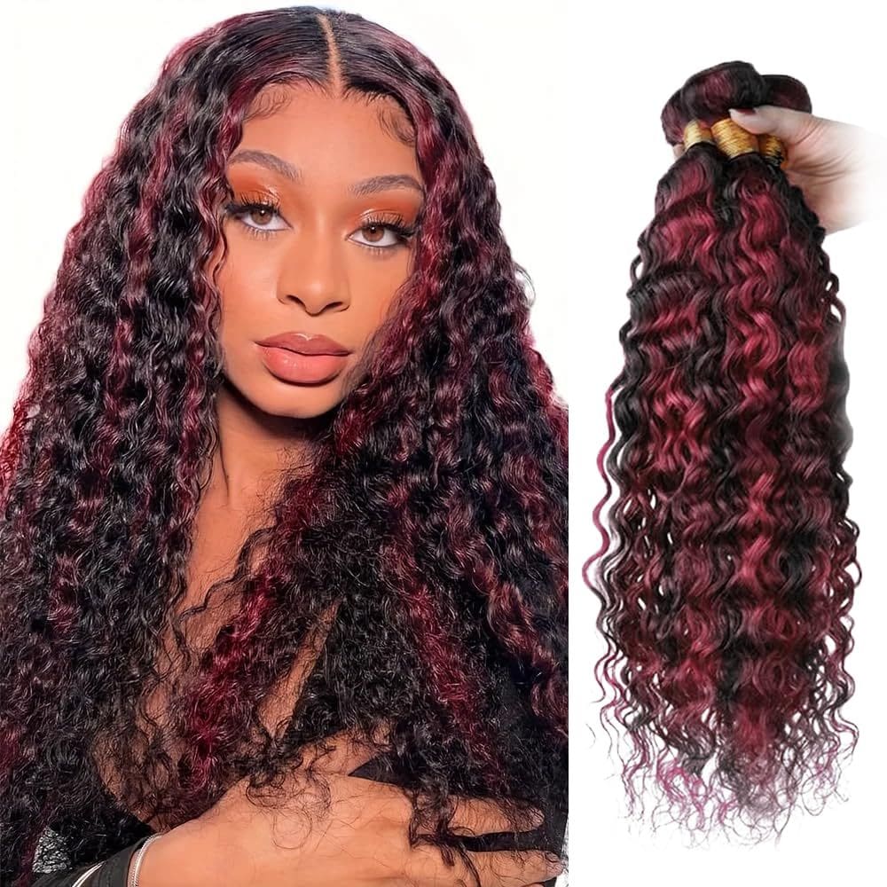 Pacotes de cabelo HertFeu P1b99j Burgundy Deep Wave 30 cm 32 cm