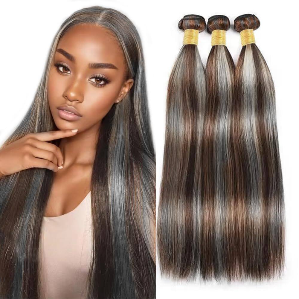 Pacotes de cabelo Biottihair Highlight Straight 50 55 60 cm cinza