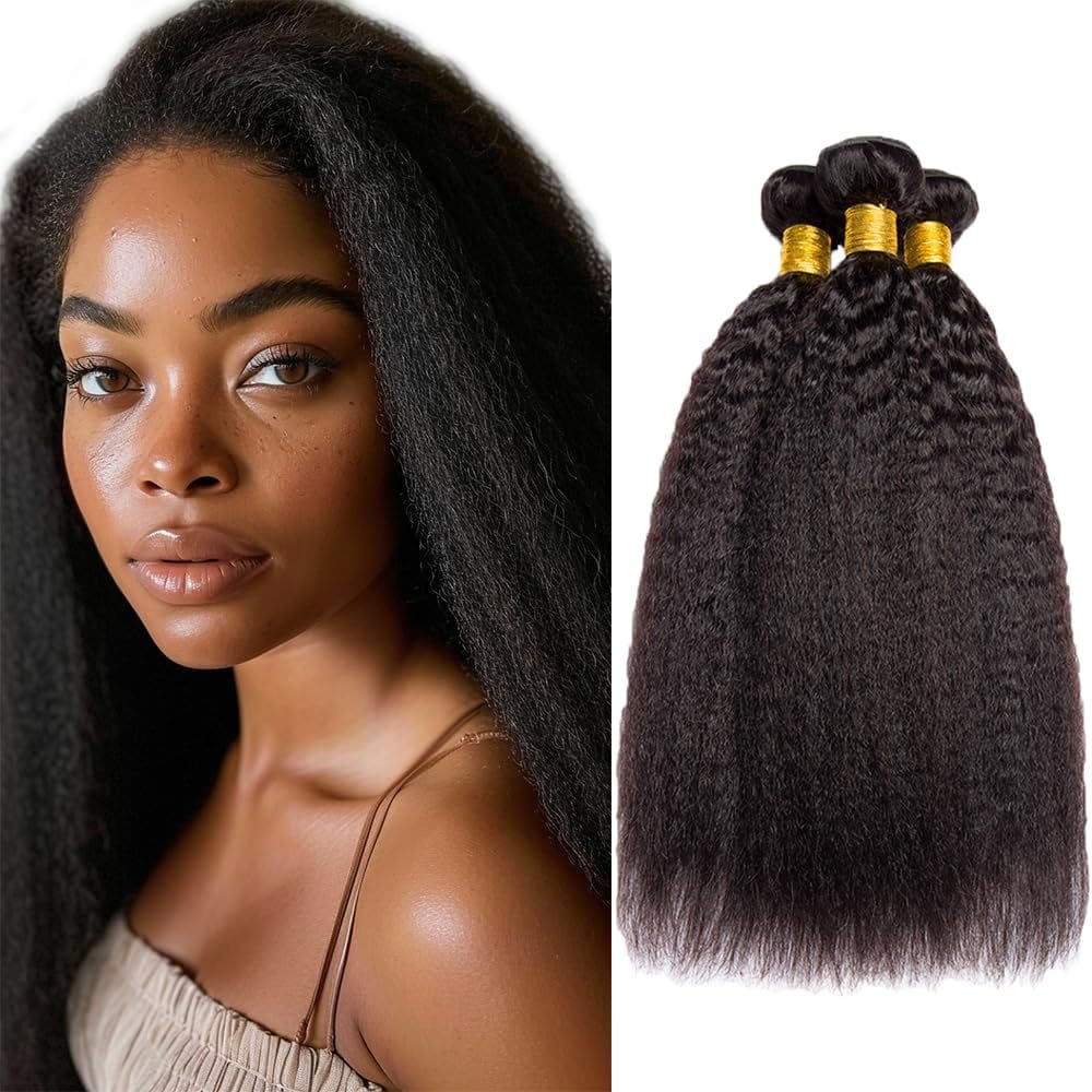 Pacotes de cabelo Biottihair Kinky Straight 40 45 50 cm Preto natural