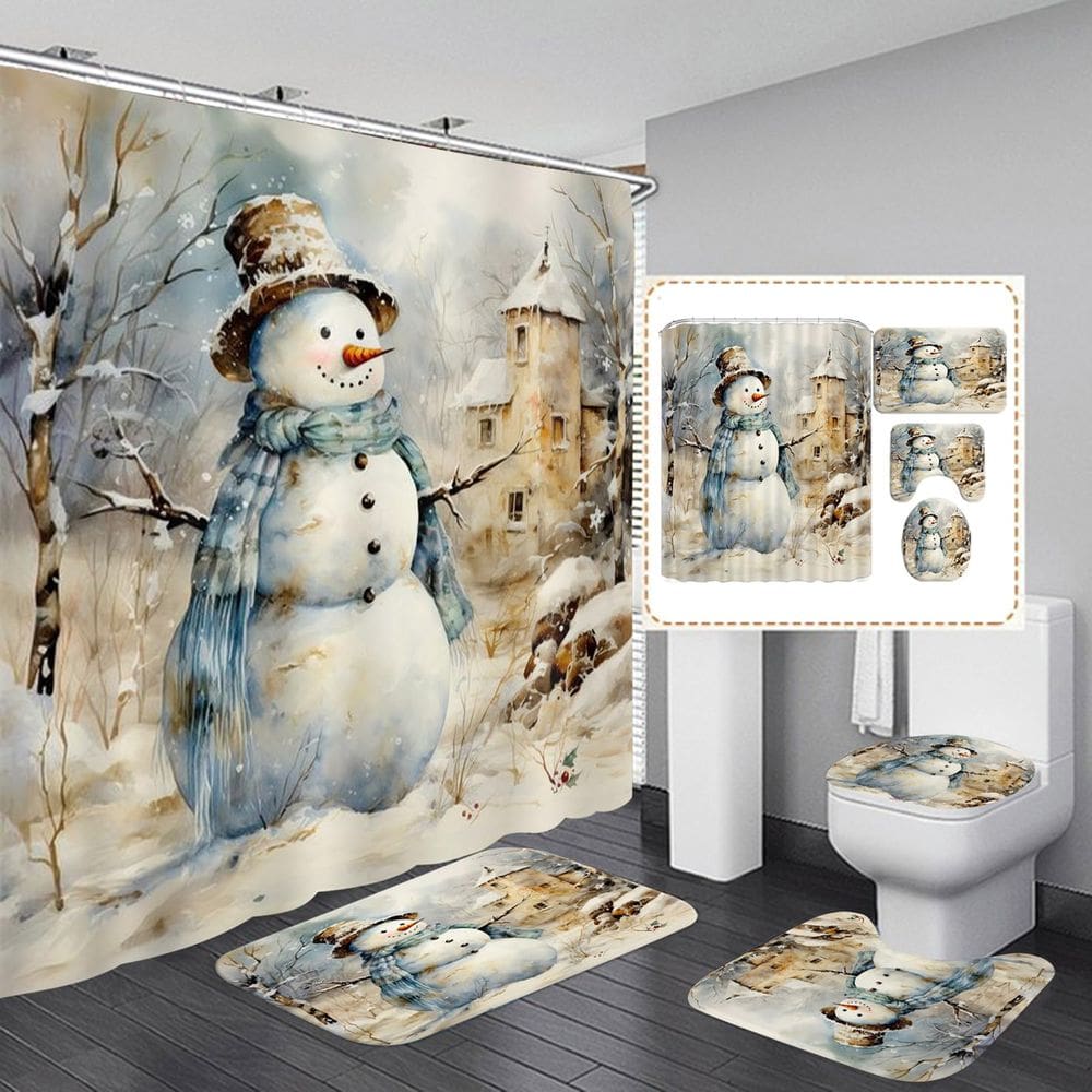 Conjunto de cortinas de chuveiro Hewego Christsmas Snowman com 12 ganchos