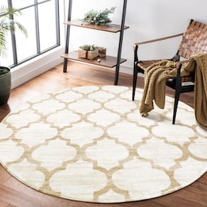 Tapete Area Lahome, redondo marroquino, 120 cm, lavável, antiderrapante, bege