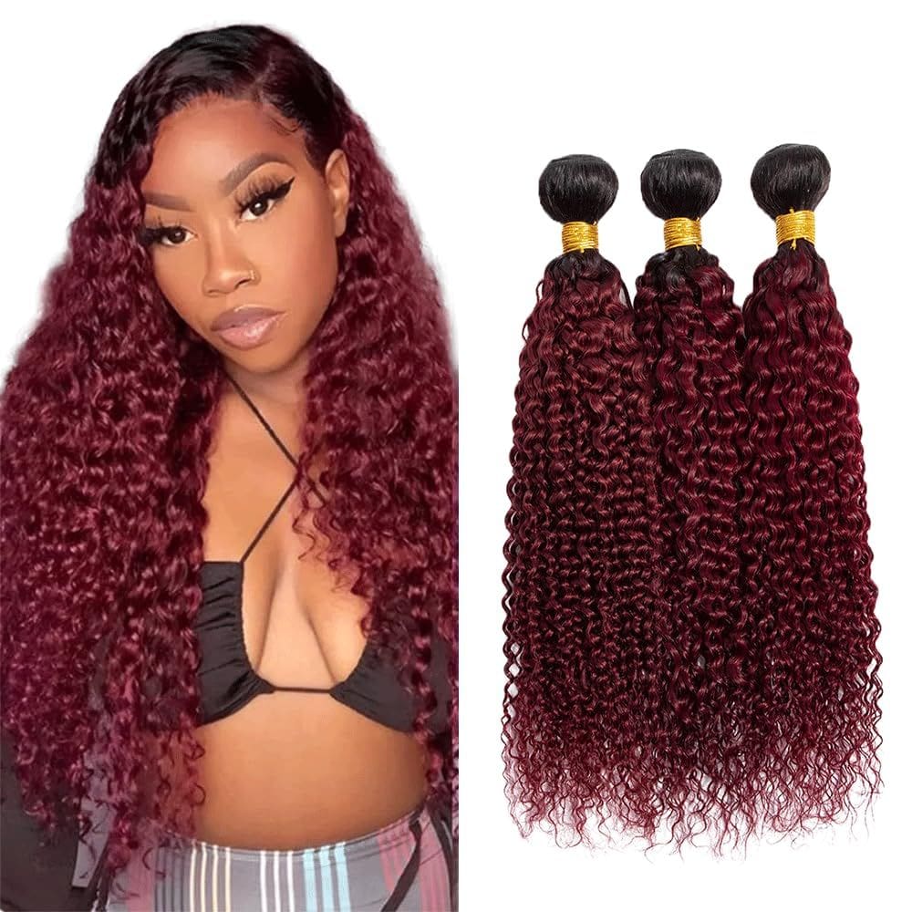 Pacotes de cabelo Raivide 1B99J Burgundy Kinky Curly Human Hair