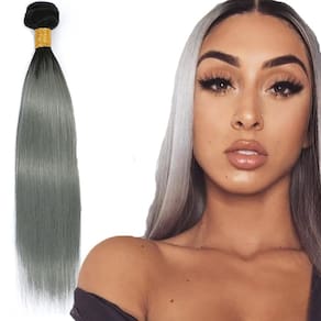 Pacote de cabelo Freiuoke 24 cm cinza reto virgem brasileira