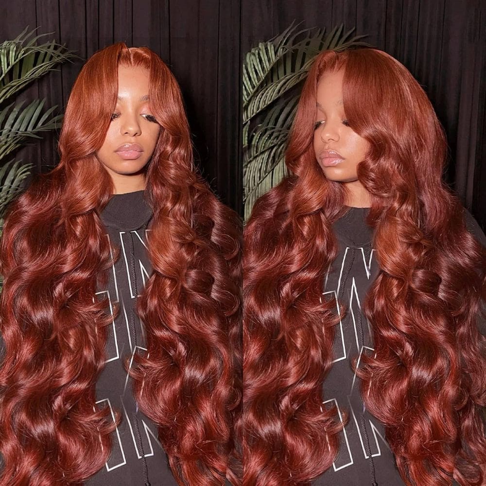 Perucas frontais de renda BMNH Cabelo humano marrom avermelhado 22" Body Wave