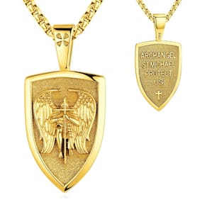 Colar com pingente Eusense St Michael 14K 18K 24K em ouro maciço