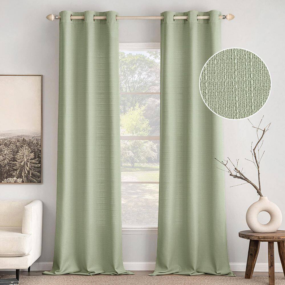 Cortinas MIULEE Sage Green Faux Linen texturizado 240x245cm 2 painéis