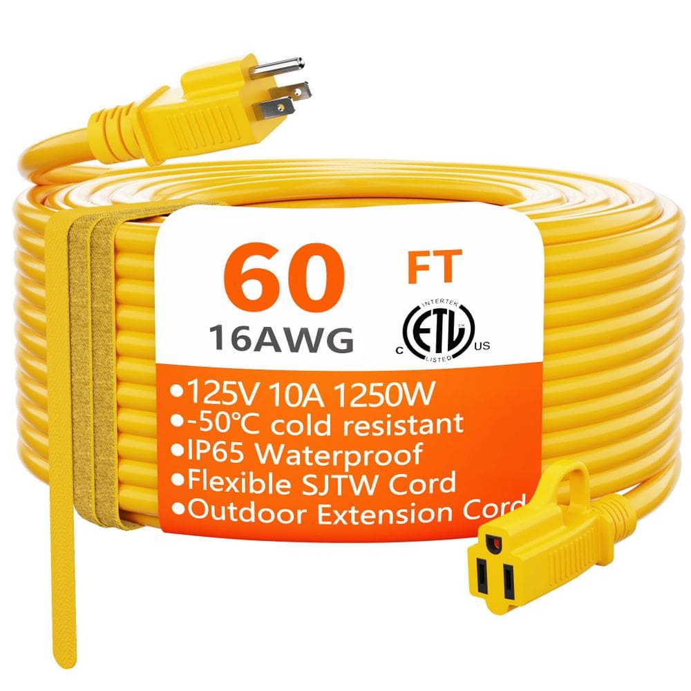 Cabo de extensão HUANCHAIN 60 pés à prova d`água 16AWG 10A 1250W amarelo