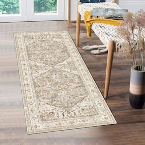 Tapete Runner Yamaziot lavável 60x150cm antiderrapante bege marrom