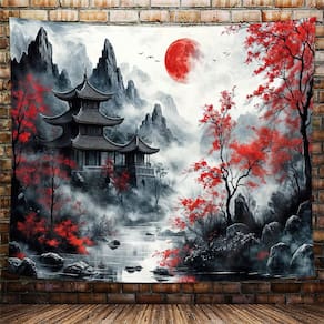 Tapeçaria NYMB Preto Vermelho Anime Japonês Flor de Cerejeira 200x150cm