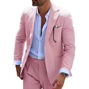 Suit Wehilion Seersucker de 2 peças para homens Summer Beach Red XS