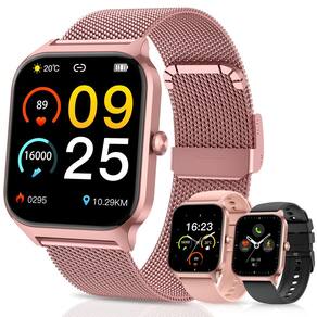 Relógio inteligente Liufiueq Fitness Tracker em ouro rosa para mulheres IPX8