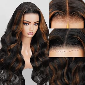 Peruca EARLR Highlight 1b30 Human Hair Balayage Brown 66cm