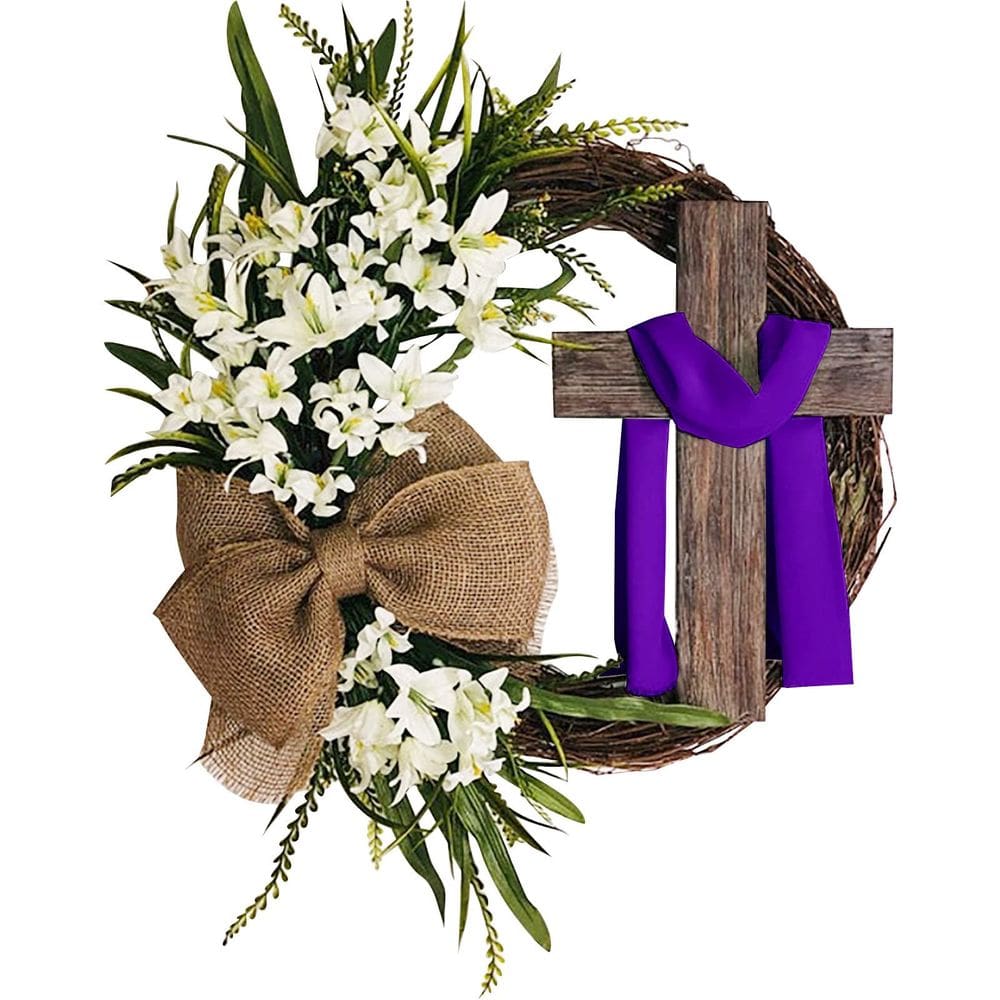 Coroa de flores da porta frontal de Páscoa Coroa da Cruz de Páscoa de 40 cm