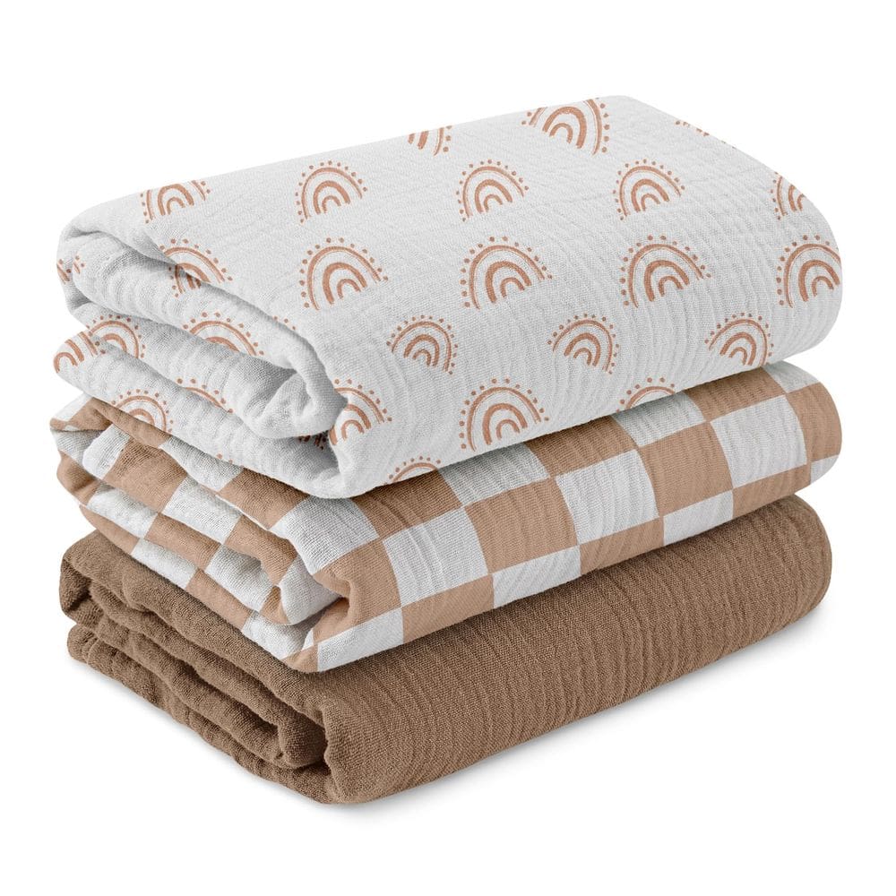 Cobertores de musselina LYRICHOM BABY Rainbow & Grid 38 x 40 polegadas