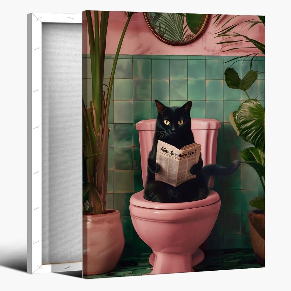 Pôster Funny Black Cat Bathroom Lendo Jornal 20x30cm