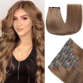 Extensões de cabelo YNSNR Medium Light Brown 16 polegadas 120 g 7 unidades