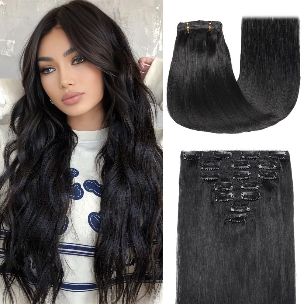 Extensões de cabelo YNSNR Clip em cabelo humano real 40cm 120g