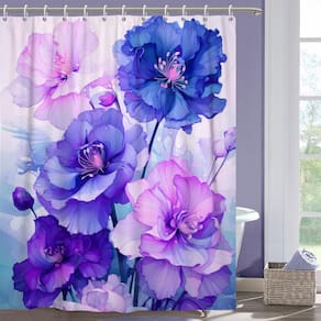 Cortina de chuveiro Uiiooazy Azul Escuro Rosa Floral 183x198cm