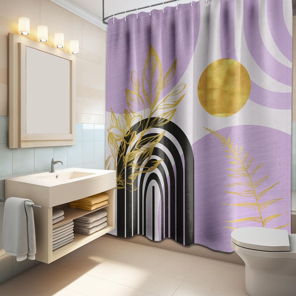 Cortina de chuveiro QGHOT Boho Mid Century Modern Preta/Roxa