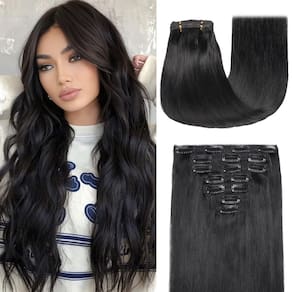 Extensões de cabelo YNSNR Real Human Hair 35 cm Clips ins 80 g