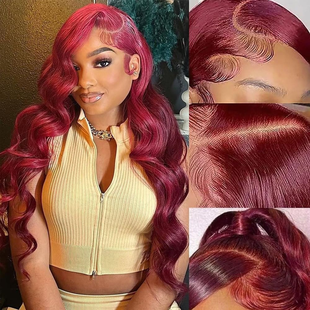 Perucas frontais de renda Diwionte 99J Burgundy Human Hair 20cm