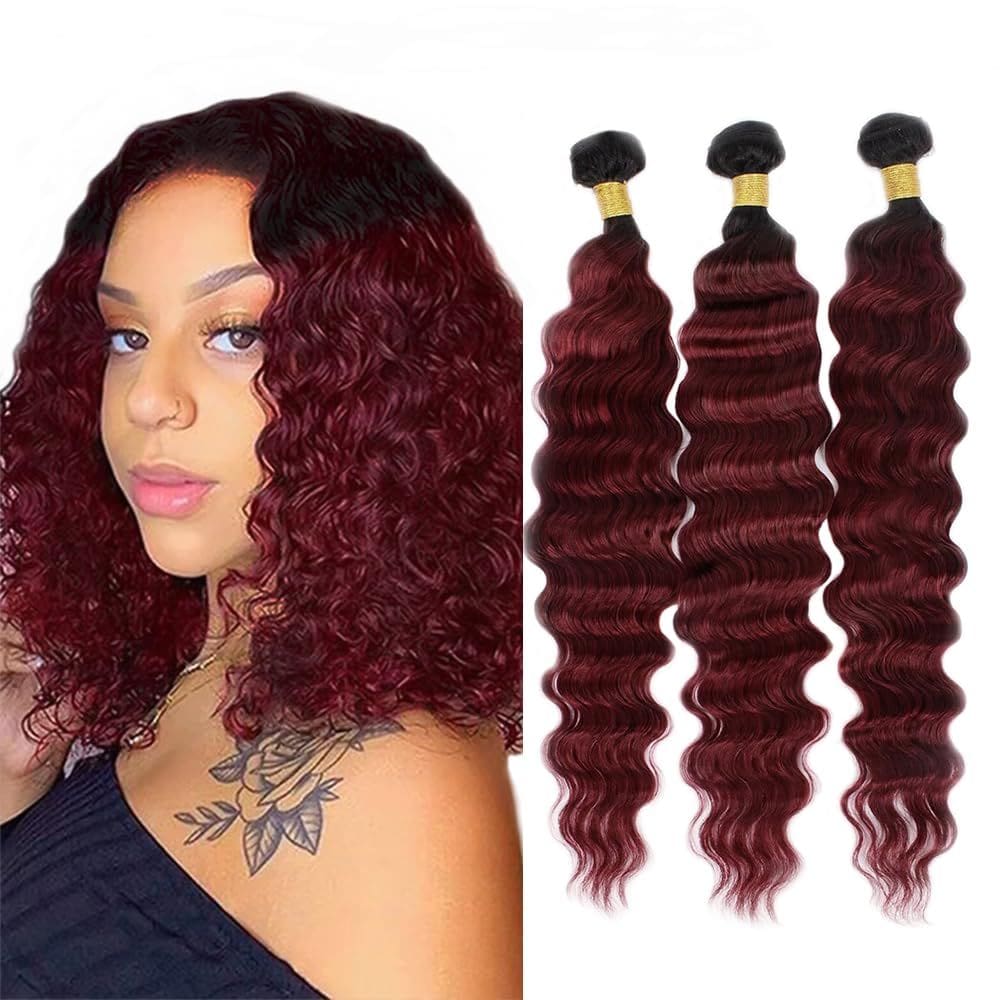 Pacotes de cabelo Biottihair Burgundy Deep Wave 30 35 40cm 1B99J