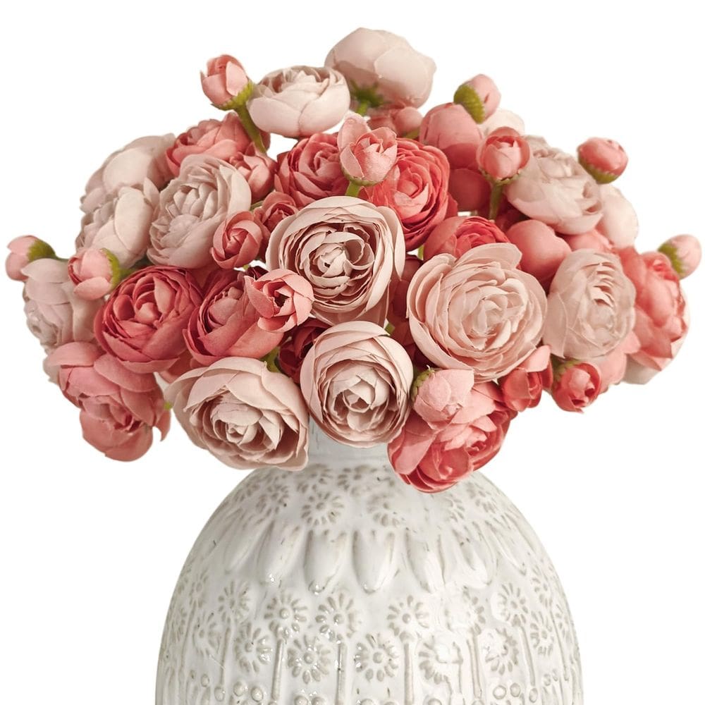 Flor artificial Letjolt Ranunculus 18 peças de seda rosa