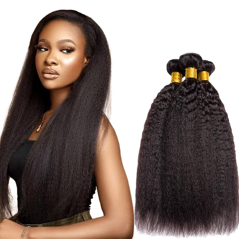 Pacotes de cabelo YOUNGHANN Kinky Straight Brazilian Virgin #1B