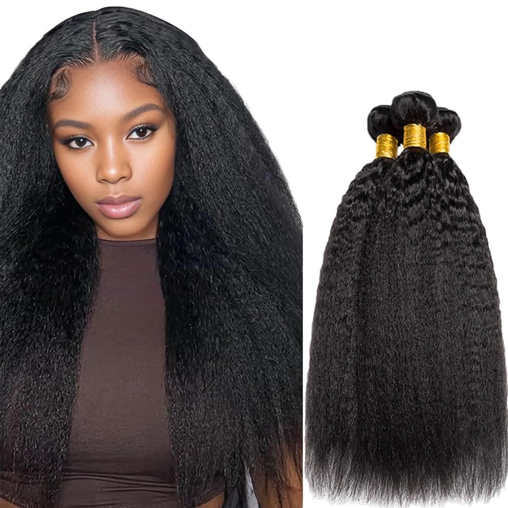 Pacotes de cabelo YOUNGHANN Yaki Straight 60 cm, preto natural, 3 unidades