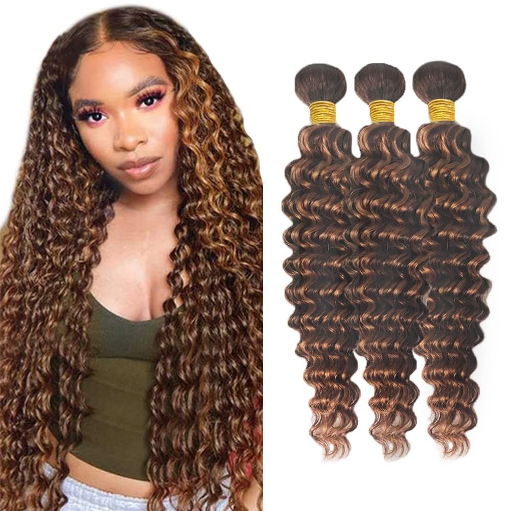 Pacotes de cabelo Freiuoke Deep Wave Color #30 Brown 3 pacotes
