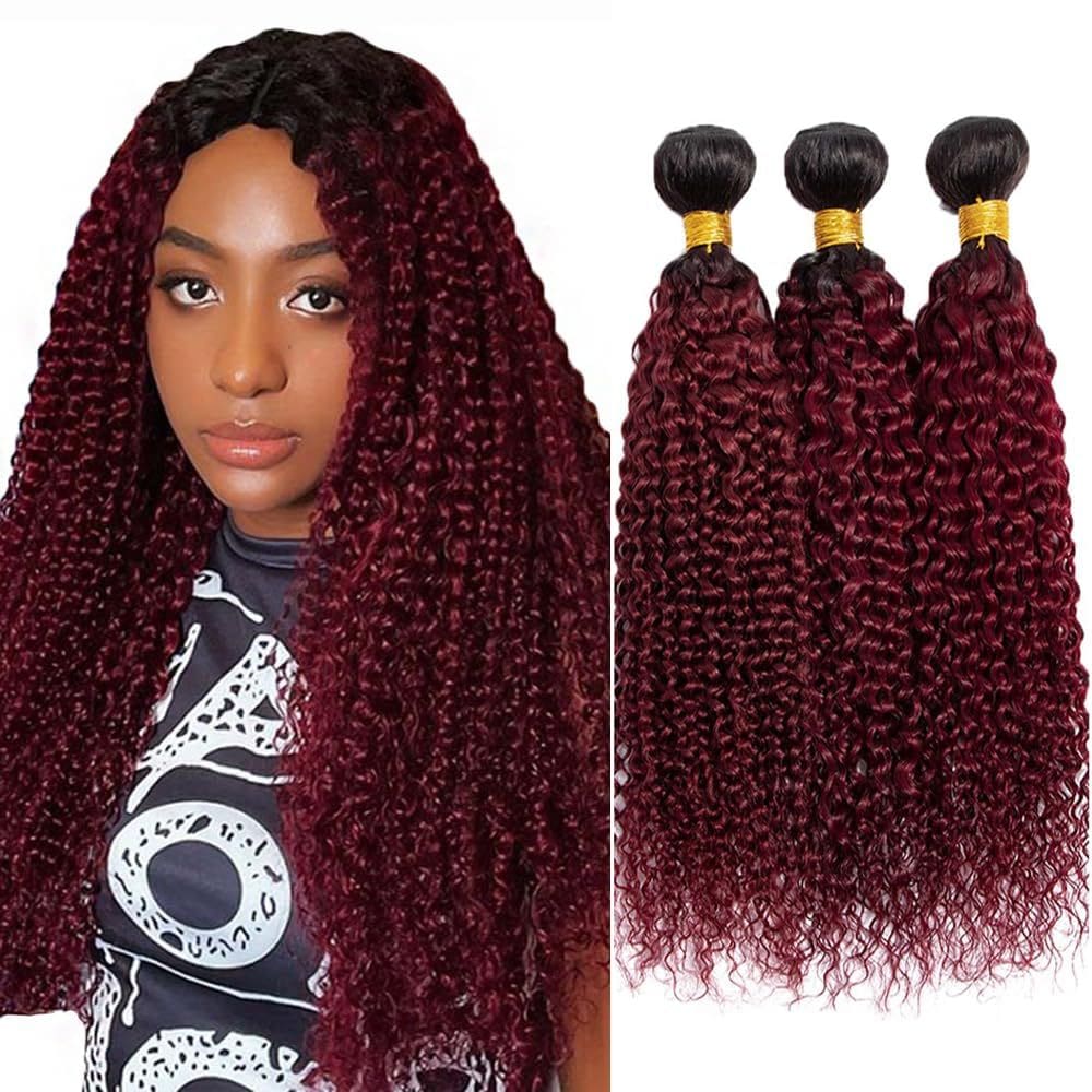 Pacotes de cabelo Biottihair Ombre Burgundy Kinky Curly 55-65cm