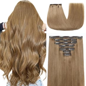 Extensões de cabelo YNSNR Real Human Hair 35 cm 80 g 7 unidades dourado marrom