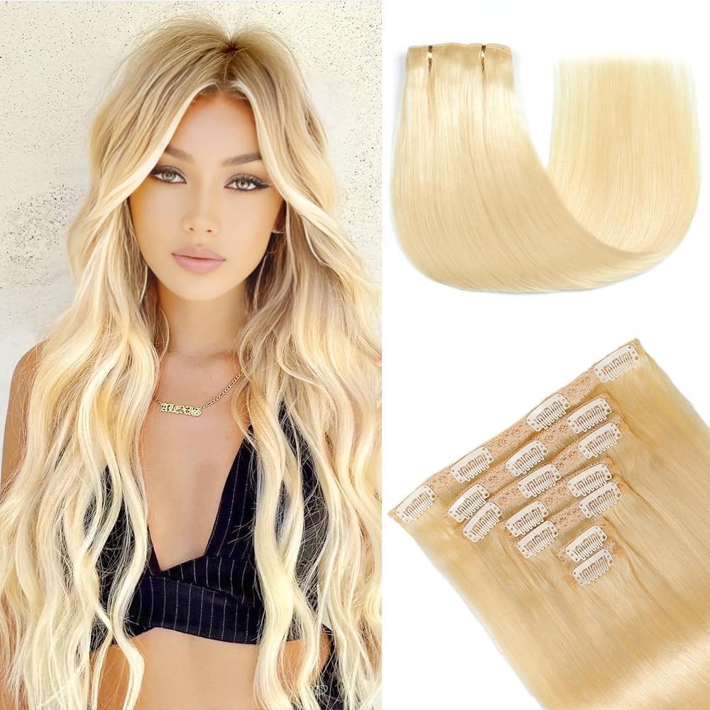 Extensões de cabelo YNSNR 613 Bleach Blonde 40 cm 120 g 7 unidades