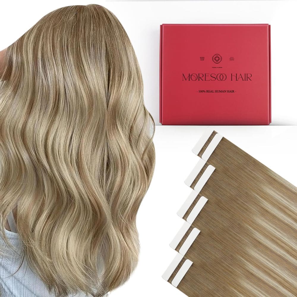 Fita adesiva em extensões de cabelo Moresoo 40cm 10 peças 25g #8 /22/8