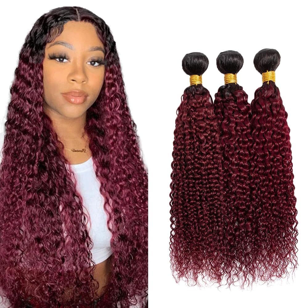 Extensões de cabelo Raivide Burgundy Ombre Curly 30cm 35cm 40cm