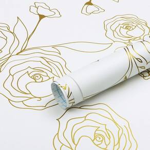 Papel de parede Safiyya Peel and Stick dourado e branco floral
