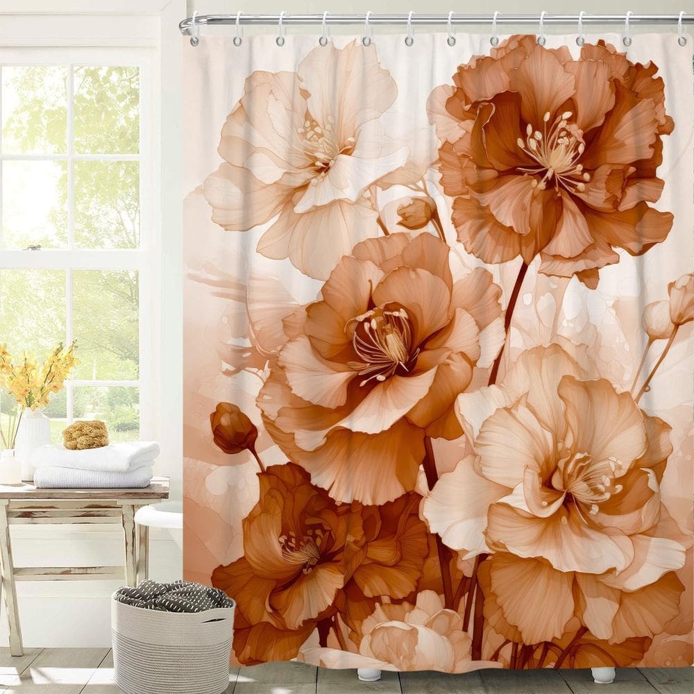 Cortina de chuveiro Uiiooazy Brown Rose Floral 183x183cm Poliéster