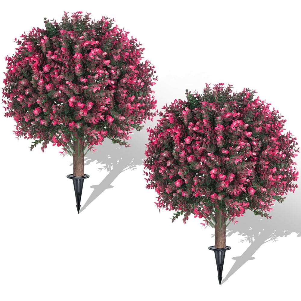 Conjunto de arbustos artificiais de topiaria de buxo rosa AOKIIE 22 cm