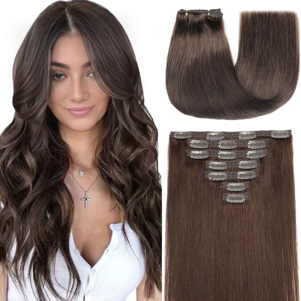Extensões de cabelo YNSNR Real Human Hair 35cm Castanho escuro 80g
