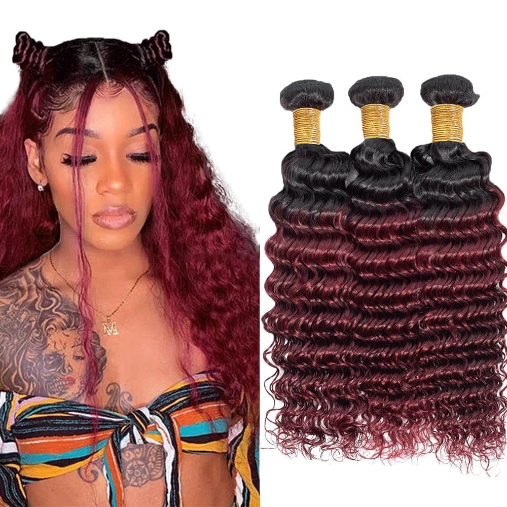 Pacotes de cabelo Raivide 1B99J Burgundy Deep Wave 30cm 35cm 40cm