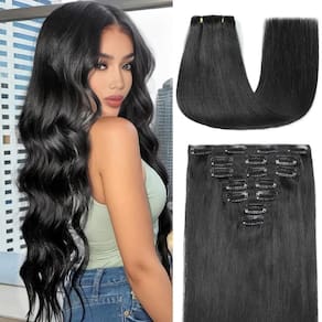 Extensões de cabelo YNSNR Real Human Hair 18 polegadas 120 g 7 unidades Jet Black