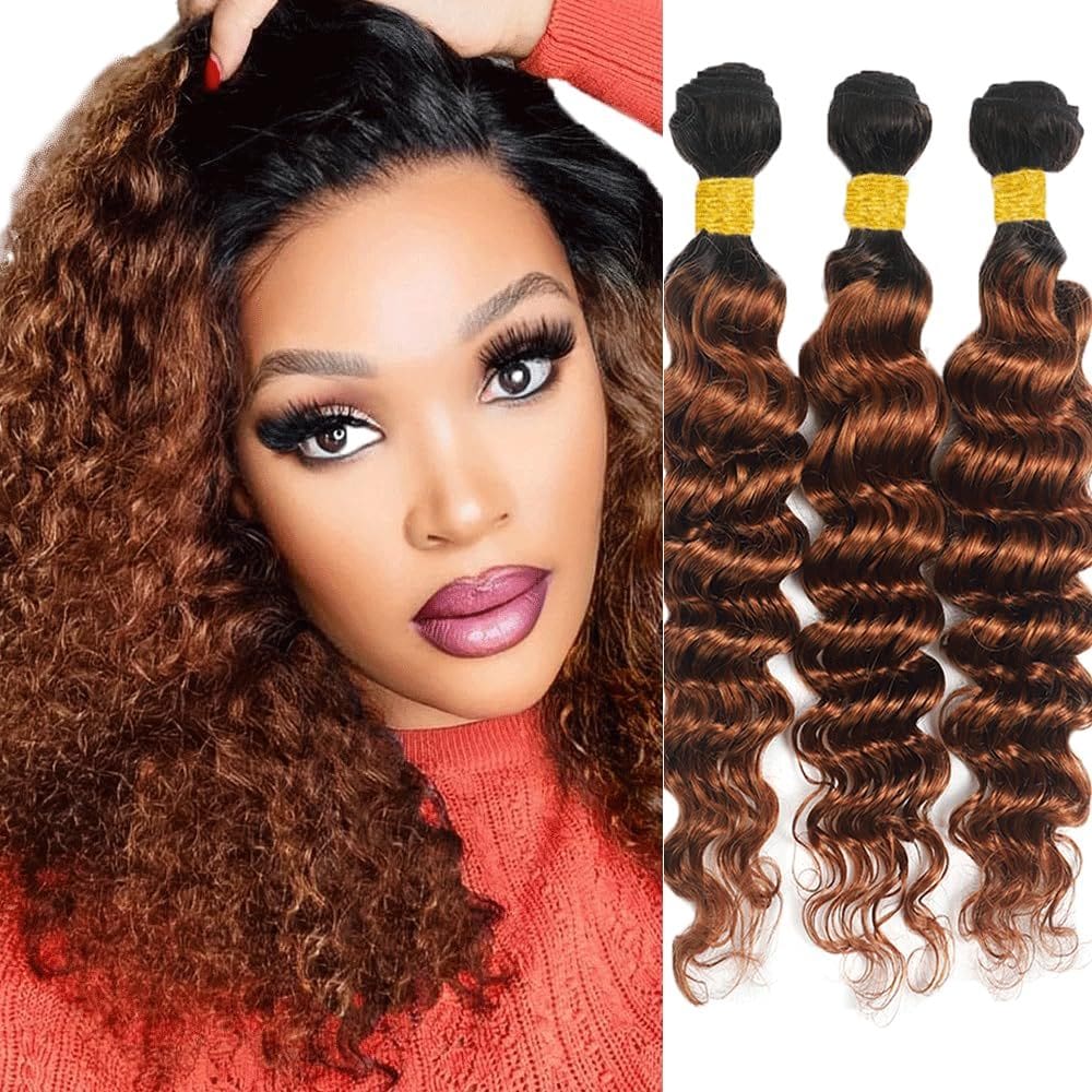 Pacotes de cabelo Fridnae B130 Ombre Brown Deep Wave 30cm-40cm