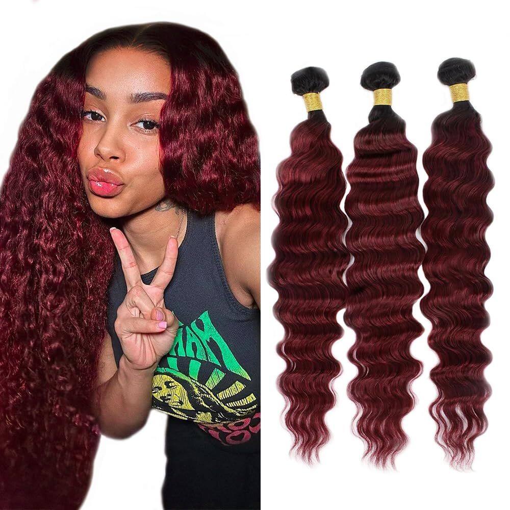 Pacotes de cabelo Biottihair Burgundy Wet And Wavy 50 55 60cm
