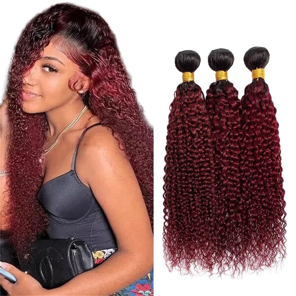 Pacotes de cabelo Raivide Burgundy Ombre Kinky Curly 35-45cm