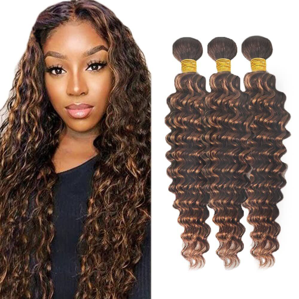 Pacotes de cabelo Freiuoke Highlight Human Brown Deep Wave 3 Bundles