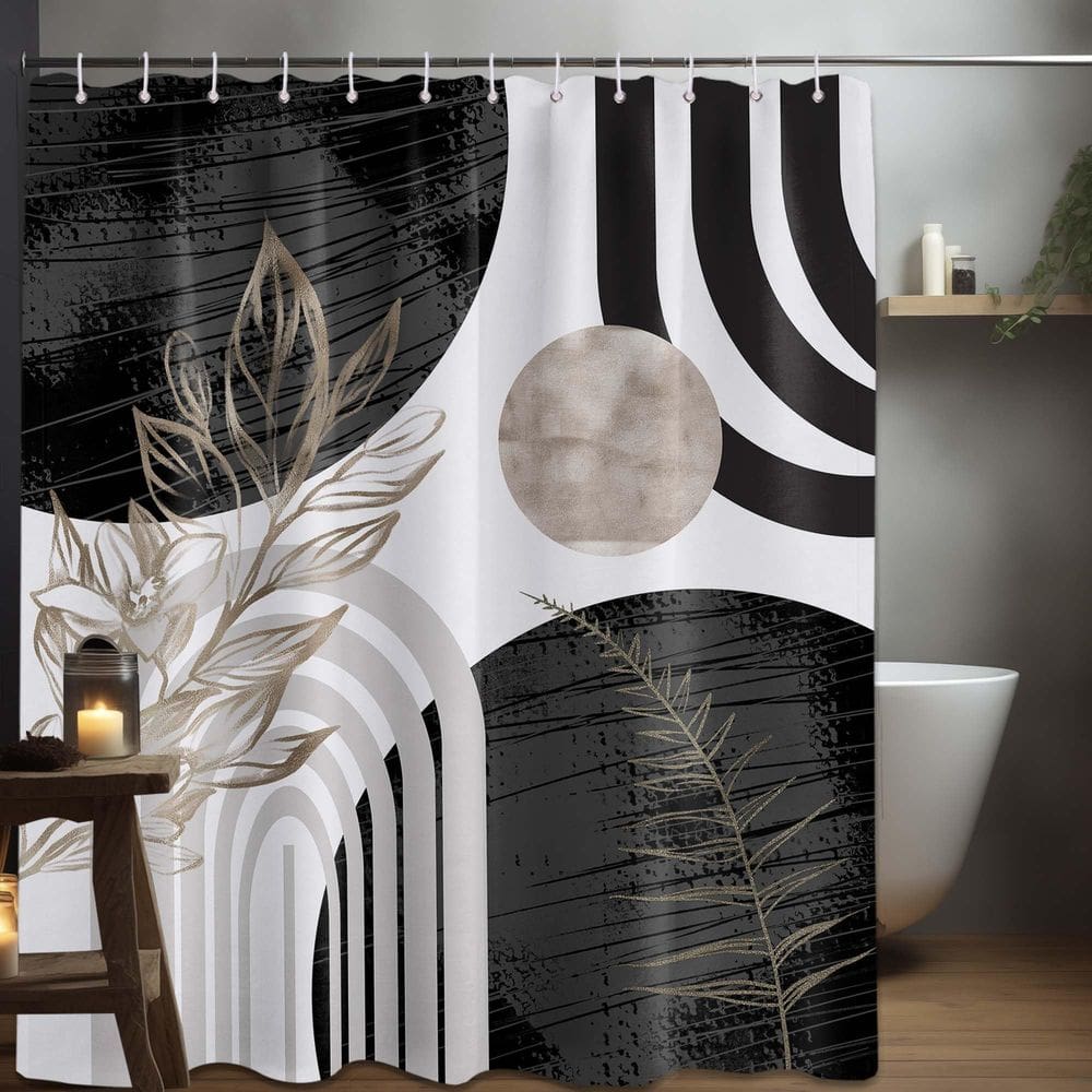 Cortina de chuveiro QGHOT Boho Mid Century Modern Preto/Branco
