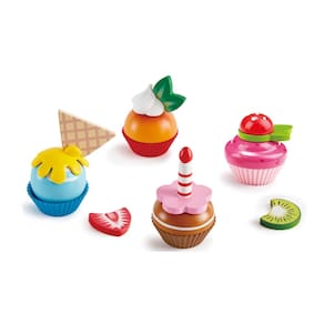 Conjunto de cozinha de brinquedo Hape Cupcakes com 4 cupcakes e cobertura de madeira