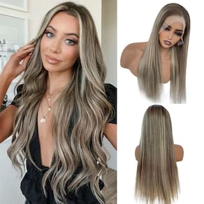 Peruca Munx Ombre Highlight Ash Blonde 13x6 HD de renda reta