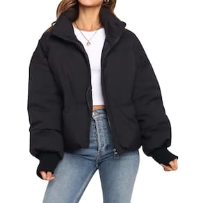 Jaqueta Flygo Winter Cropped Puffer 2024 para mulheres preta